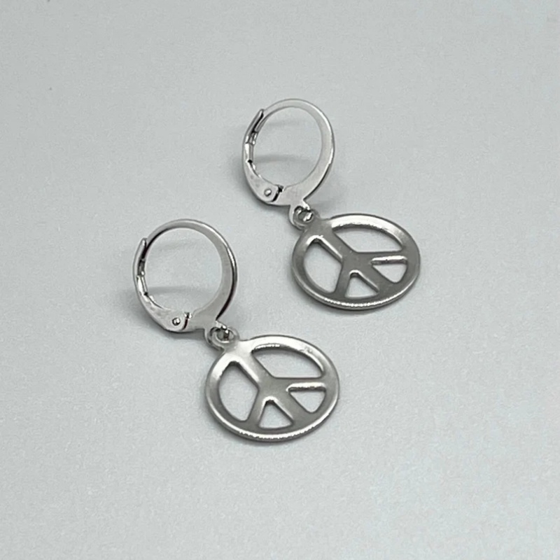 Go Ethnic Fashion - Stainless Steel PEACE SIGN Leverback Earrings