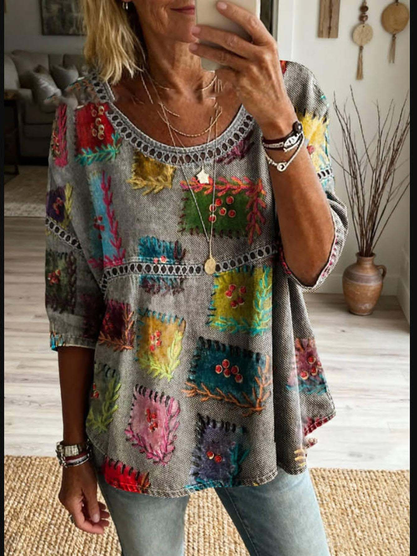 Ethnic Fashion Collection - Women Plus Size Blouse 3D Patchwork